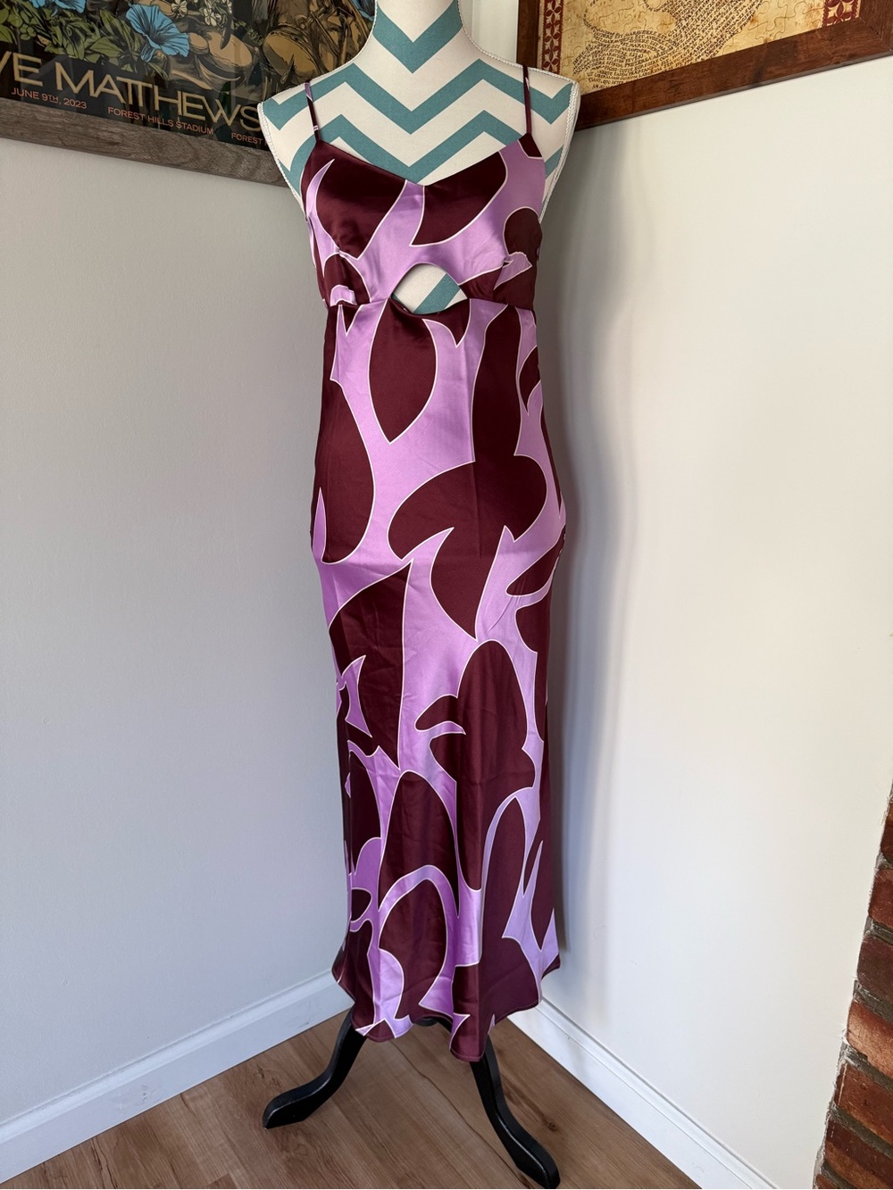 House of Harlow 1960 Abstract Print Slip Dress in Lilac and Brown